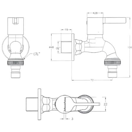 JOHNSON SUISSE LIRA 1/2" WASHING MACHINE TAPWBFA301668CP
