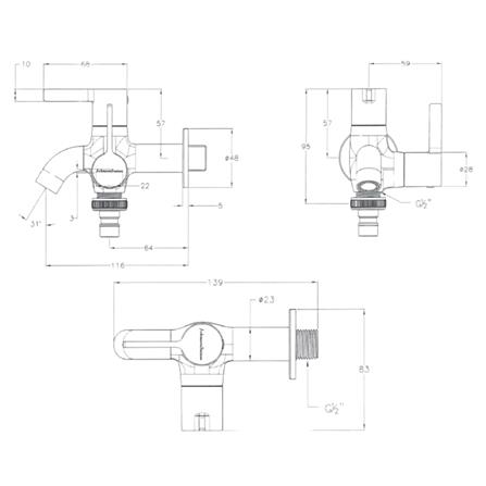 JOHNSON SUISSE LIRA 1/2" 2 WAYS BIB TAP WBFA301671CP