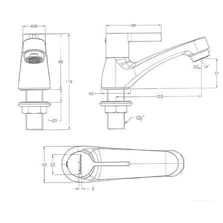 JOHNSON SUISSE LIRA 1/2" BASIN PILLAR TAP WBFA301666CP