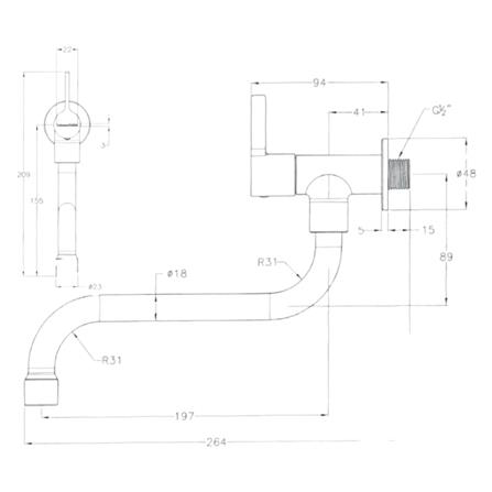 JOHNSON SUISSE LIRA 1/2" ABLUTION TAP WBFA301674CP