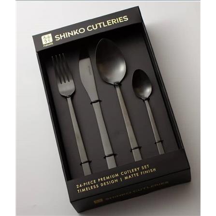 FUKURO SHINK STAINLESS STEEL CUTLERY SET 24-PCS BLACK