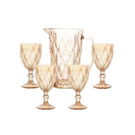 ROYAL GLASS 5PCS DRINKING SET &ndash; GOLD (JUG 1500ML + 6PCS TUMBLER 255ML)