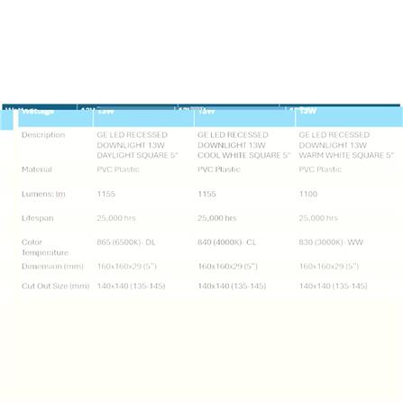 GE LED RECESSED DOWNLIGHT 13W COOL WHITE SQUARE 5"