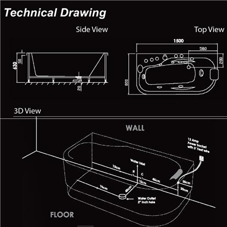 MD MASSAGE PREMIUM BATHTUB  MORGAN MD-9218
