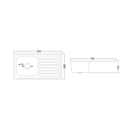 CABANA KITCHEN SINK 1 BOWL 1 DRAINER AP7540B 75CM STAINLESS STEEL