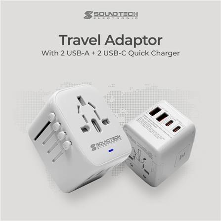 TRAVEL ADAPTOR WITH 20W FOUR USB A+C QUICK CHARGER TA-820 SOUNDTEOH