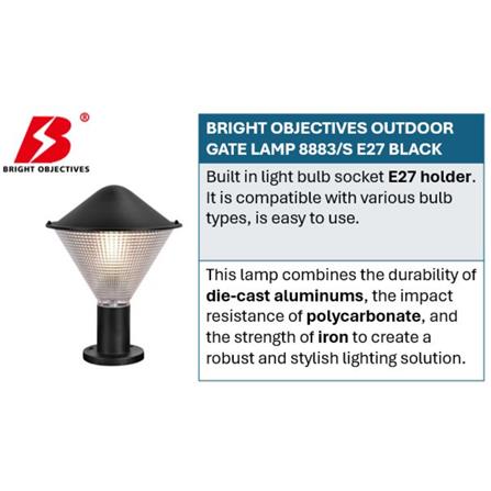 BRIGHT OBJECTIVES OUTDOOR GATE LAMP 8883/S E27 BLACK 25CM