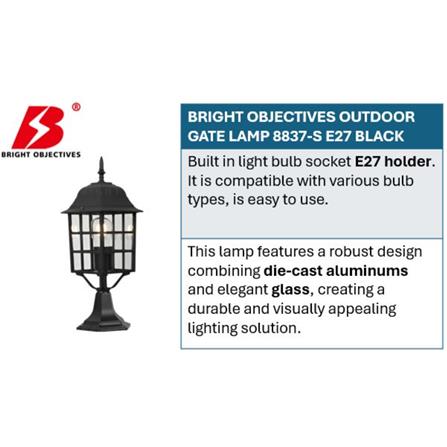 BRIGHT OBJECTIVES OUTDOOR GATE LAMP 8837-S E27 BLACK 14CM