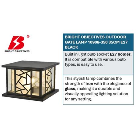 BRIGHT OBJECTIVES OUTDOOR GATE LAMP 10908-350 E27 BLACK 35CM