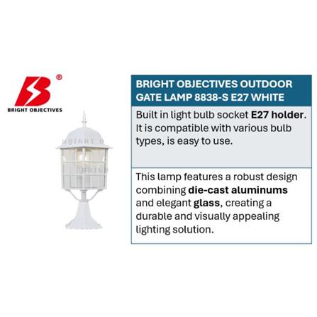 BRIGHT OBJECTIVES OUTDOOR GATE LAMP 8838-S E27 WHITE 14CM