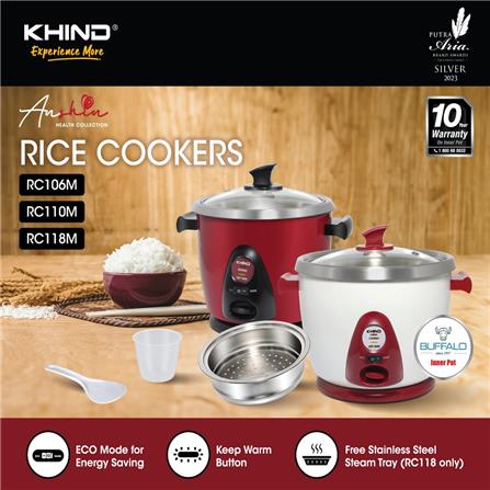KHIND CONVENTIONAL RICE COOKER RC118M PEARL WHITE 600W 1.8L