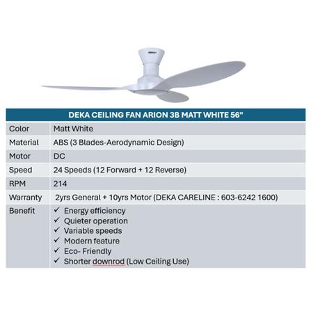 DEKA CEILING FAN ARION 3B MATT WHITE 56"