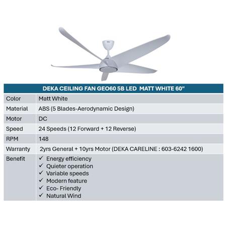 DEKA CEILING FAN GEO60 5B LED  MATT WHITE 60"