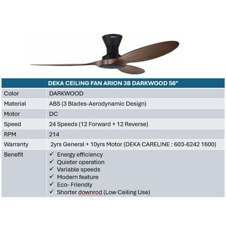 DEKA CEILING FAN ARION 3B DARKWOOD 56"