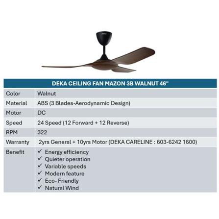 DEKA CEILING FAN MAZON 3B WALNUT 46"