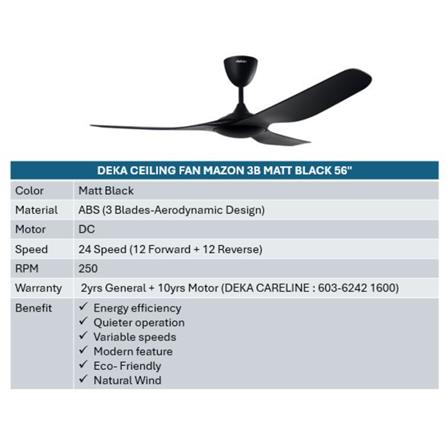 DEKA CEILING FAN MAZON 3B MATT BLACK 56"