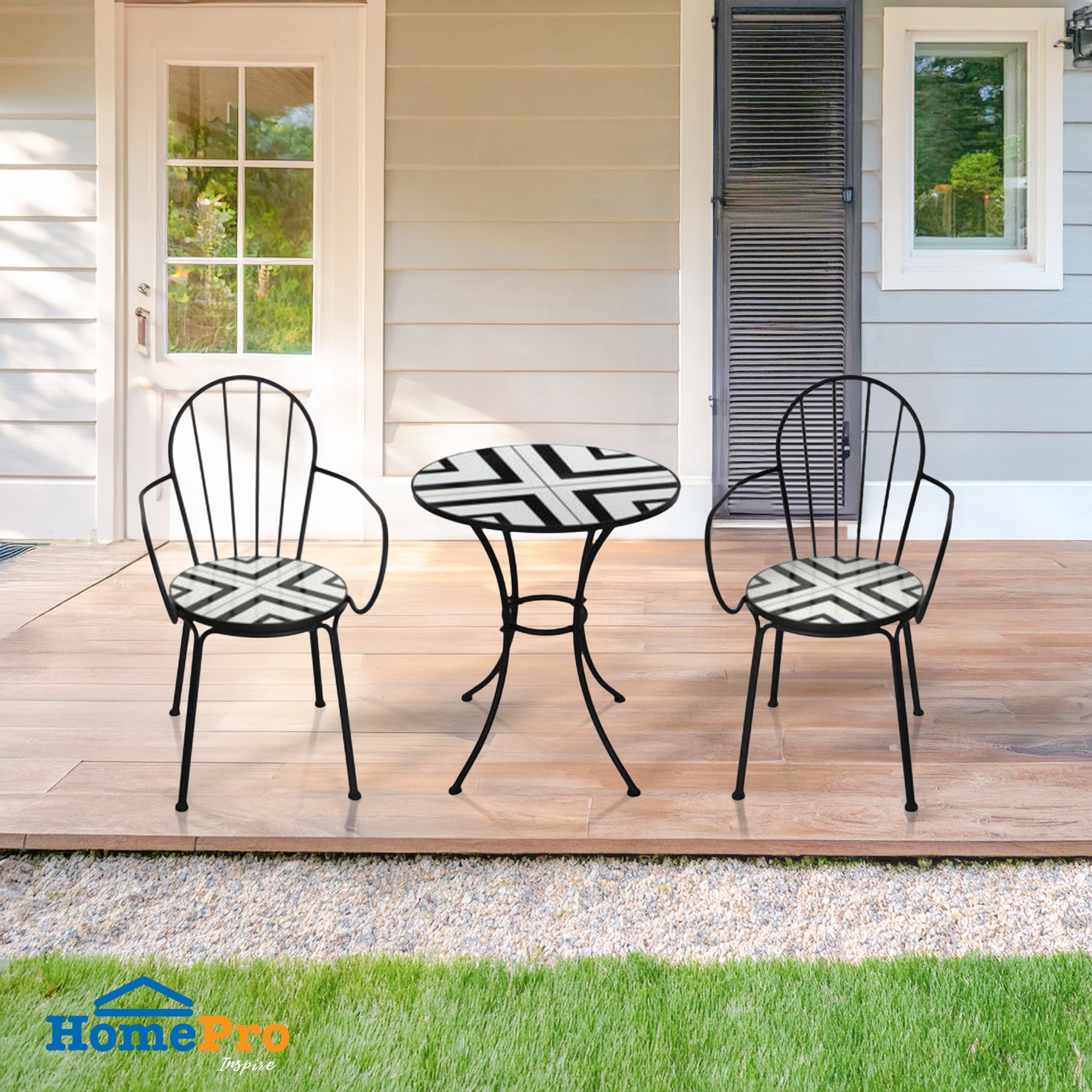 2-SEAT MOSAIC PATIO BISTRO SET SPRING FENNO WHITE/BLACK