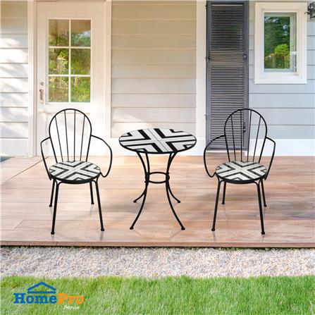 2-SEAT MOSAIC PATIO BISTRO SET SPRING FENNO WHITE/BLACK
