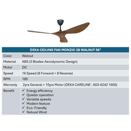 DEKA CEILING FAN MONZIO 3B WALNUT 56"