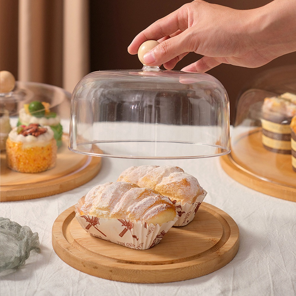 BAMBOO CAKE STAND WITH ACRYLIC LID 25CM