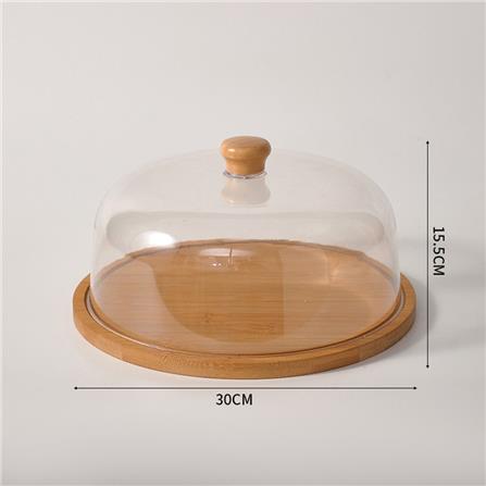 BAMBOO CAKE STAND WITH ACRYLIC LID 30CM