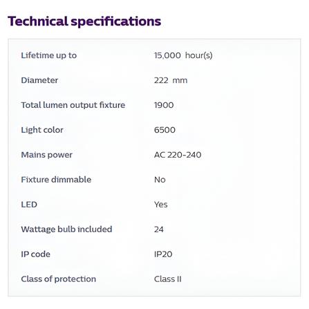 PHILIPS SURFACE DOWNLIGHT 59474 MESON 24W DAYLIGHT (6500K) 8"