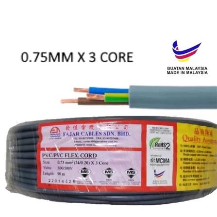 FAJAR 0.75MM x 3 CORE FLEXIBLE CABLE (SIRIM)