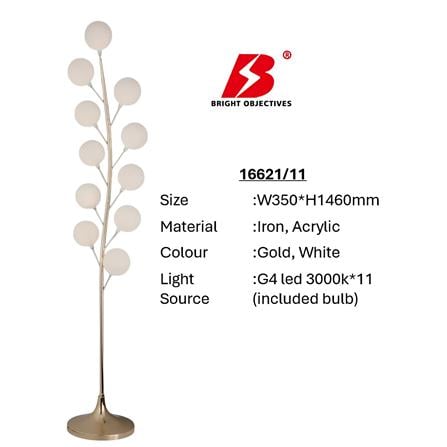 PRE-ORDER BRIGHT OBJECTIVES FLOOR LAMP 16621-11 146CM GOLD+WHITE
