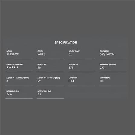 KDK CEILING FAN K14QF-WT WHITE 5B 56"