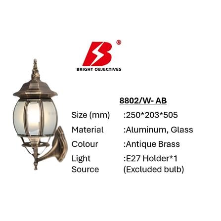 PRE-ORDER BRIGHT OBJECTIVES WALL OUTDOOR 8802/W 505MM E27 ANTIQUE BRASS