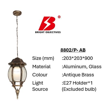 BRIGHT OBJECTIVES PENDANT OUTDOOR LAMP 8802/P 900MM E27 ANTIQUE BRASS