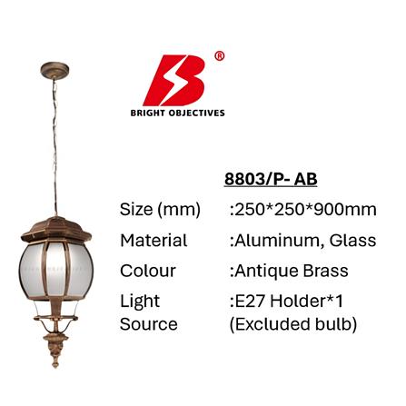 BRIGHT OBJECTIVES PENDANT OUTDOOR LAMP 8803/P 900MM E27 ANTIQUE BRASS