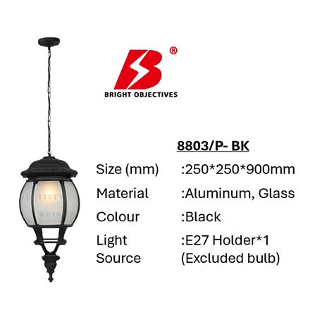 BRIGHT OBJECTIVES PENDANT OUTDOOR LAMP 8803/P 900MM E27 BLACK