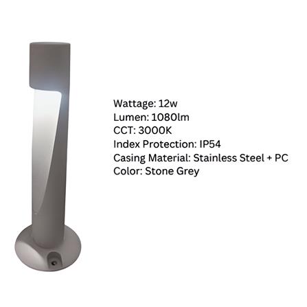 YETPLUS BOLLARD BL3318 H600 12W 3000K (WARM WHITE) STONE GREY 60CM