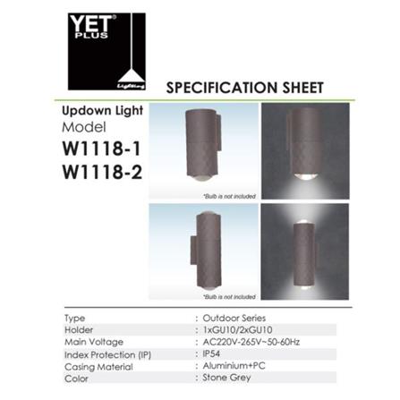 YETPLUS WALL OUTDOOR W1118-2 GU10 STONE GREY