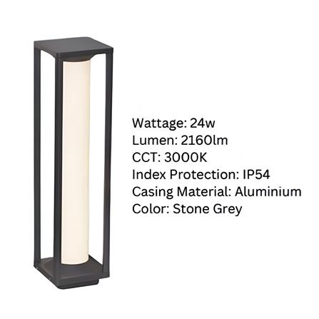 YETPLUS BOLLARD BL3311 H60 24W 3000K (WARM WHITE) STONE GREY 60CM