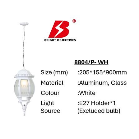 BRIGHT OBJECTIVES PENDANT OUTDOOR LAMP 8804/P 900MM E27 WHITE
