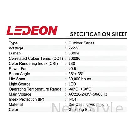 YETPLUS WALL OUTDOOR W7000-4 2x2W WARM WHITE (3000K) GLITTERING BLACK