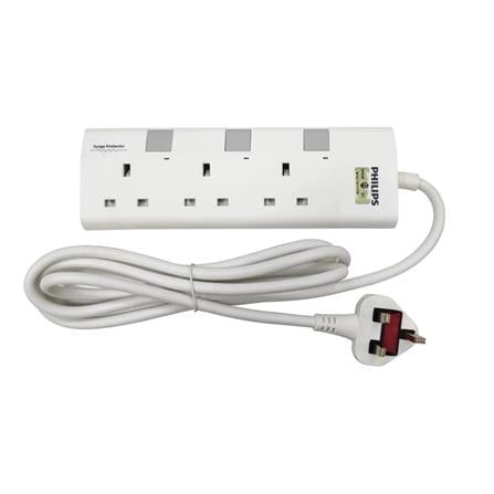 PHILIPS 3G2M TRAILING SOCKET C/W NEON/SURGE CHP3133BA/68 WHITE