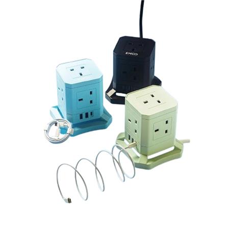 ENCO 5 GANG 2 USB + 1 TYPE C VERTICAL POWER SOCKET CT-ENCO3U5K BLUE