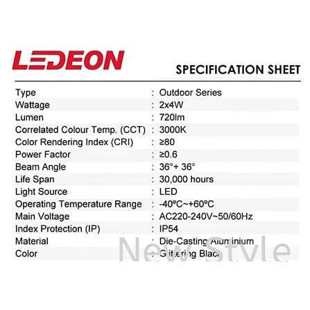 YETPLUS WALL OUTDOOR W7000-8 2x4W WARM WHITE (3000K) GLITTERING BLACK