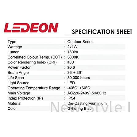 YETPLUS WALL OUTDOOR W7000-2 2x1W WARM WHITE (3000K) GLITTERING BLACK