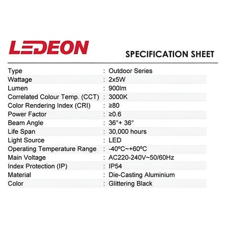 YETPLUS WALL OUTDOOR W7000-10 2x5W WARM WHITE (3000K) GLITTERING BLACK