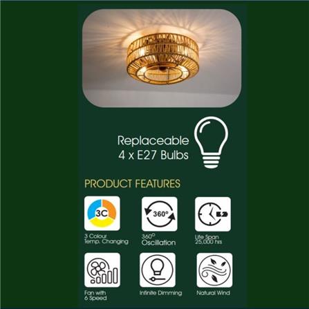 YIVA CEILING FAN LED DECORATIVE CL2003 15W 2500k LIGHT BROWN