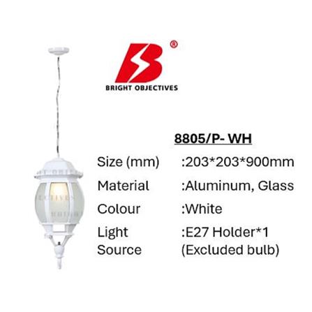 BRIGHT OBJECTIVES PENDANT OUTDOOR LAMP 8805/P 900MM E27 WHITE