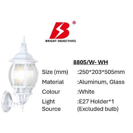PRE-ORDER BRIGHT OBJECTIVES WALL OUTDOOR 8805/W 505MM E27 WHITE