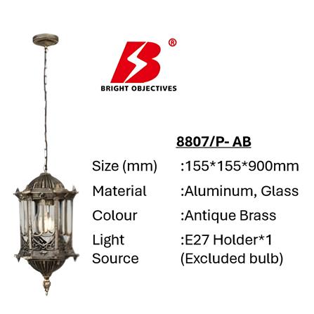PRE-ORDER BRIGHT OBJECTIVES PENDANT OUTDOOR LAMP 8808/P 900MM E27ANTIQUE BRASS