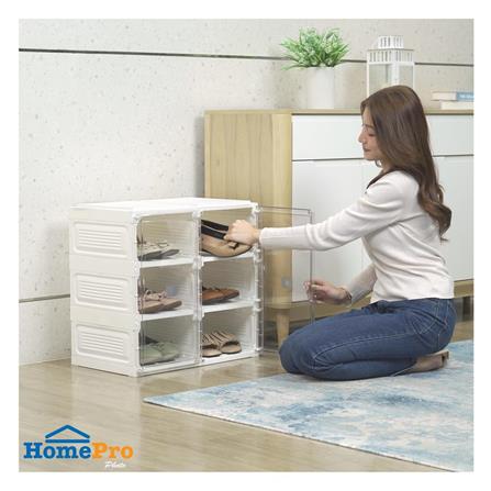 6-COMPARTMENT SHOE BOX STACKO CLAIRE 53X34X51CM WHITE/CLEAR [EXCLUSIVE FROM HOMEPRO THAILAND]