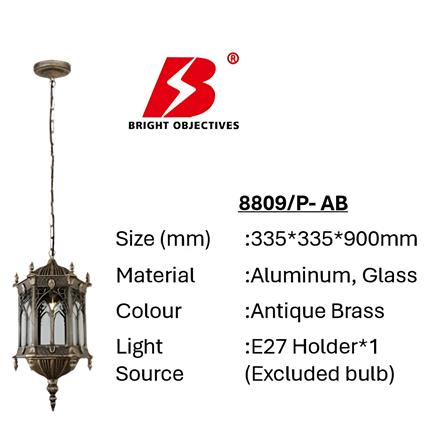 PRE-ORDER BRIGHT OBJECTIVES PENDANT OUTDOOR LAMP 8809/P 900MM E27 ANTIQUE BRASS