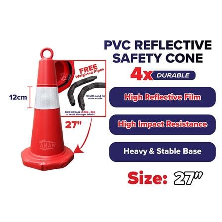 AMAN SAFETY CONE WITH REFLECTIVE TAPE 27"